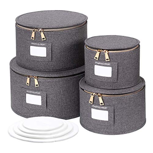IPARTS EXPERT China Storage Set, 4-Piece Set for Dinnerware Storage and Transport, Protects Dishes, Felt Plate Dividers Included (Grey - Plates Only)