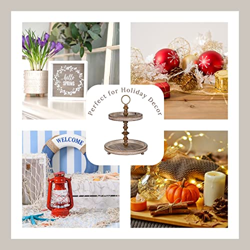 Festwind Two Tiered Tray Beaded- Decorative Beaded Kitchen Island Decor - Small Wooden Tiered Tray Stand For Holidays - Lovely Farmhouse Gift Rustic Brown #TOP6