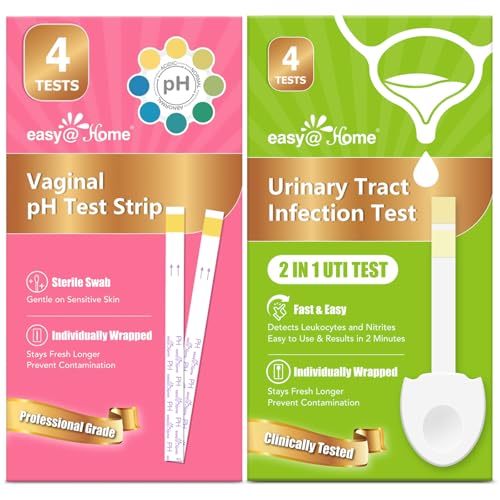 Easy@Home Vaginal pH Test Strips & UTI Test Kits (8 Pack): Yeast Infection, BV, UTI Tests for Women, Fast Accurate Results, 4 Urinary Tract Infection & 4 Feminine pH Health Tests