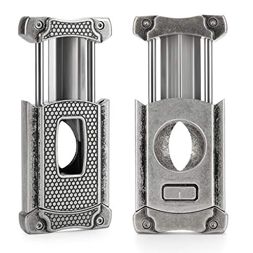 Citree Cigar Cutter, Stainless Steel V-Cut Cigar Cutter With Build-In Cigar Puncher, Attractive Gift Box (Antique Silver) #TOP2