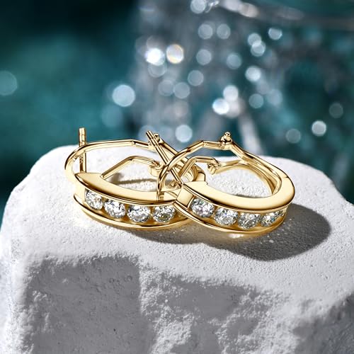 AINUOSHI Moissanite Hoop Earrings for Women Channel-Set J-Hoop Earrings 1 Carat (CTW) Lab Created Gold Plated 925 Sterling Silver Half Hoops Huggie Omega Back Earrings2