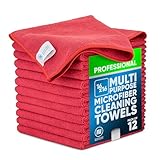 BuffTM Microfiber Cleaning Cloth | Red (12 Pack) | Size 16