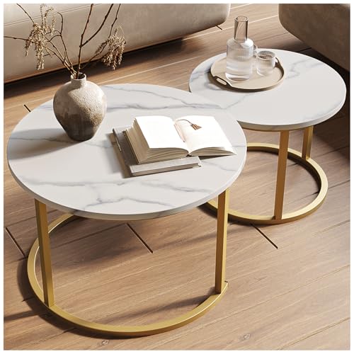 Salas, Home SIMPLE HOGAR Juego de 2 Mesa de Centro para Sala, Mesa de Centro Redonda Nido, Mesa de Centro Minimalista Fácil de Montar, Adecuada para Sala de Estar,...