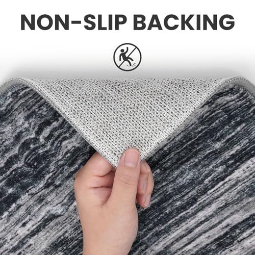 2x8 Black Navy Blue White Modern Abstract Runner Rug for Hallways, Super Soft Hallway Decor Kitchen Rugs with Non-Slip, Non-Shedding Washable Rug for Entryway Bedroom Indoor