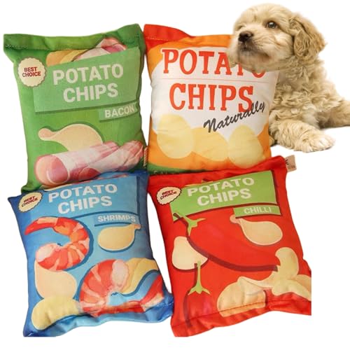 4個入り 丈夫な犬用おもちゃ きしむ音 耐久性 子犬用フェッチおもちゃ 歯が生え始める時期用 かわいいチップス ぬいぐるみ 噛むおもちゃ 長持ち