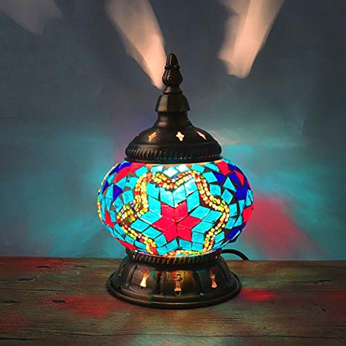 ZJIEDB Lámpara de Mesa turca marroquí Hecha a Mano con Mosaico de Cristal, Pantalla Vintage para Dormitorio, mesita de Noche, luz Nocturna para Sala de Estar, Comedor, cafetería, Bar, Hot