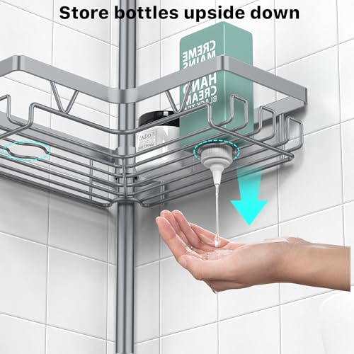 Image of KEGII 4-Tier Corner Shower Caddy Tension Pole - Adjustable Shower Tension Rod Organizer, Floor to Ceiling Shower Caddy 25-114.2 inch, Shower Towel Rack Corner Waterproof, Light Gray