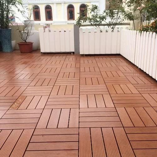 Image of WPC Deck Tiles 12 inchx12 inch - Interlocking Wooden Flooring Tiles | Water-Resistant & Anti-Slip | Outdoor & Indoor Floor Tiles for Balcony, Garden, Patio (Brown, Pack of 2)