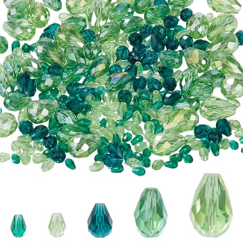 SUNNYCLUE 1 boîte de 280 perles de Verre en Forme de Goutte D'Eau en Vrac, Perles D'Espacement Vertes, Pierres Naturelles à Facettes Verticales, Perles en...