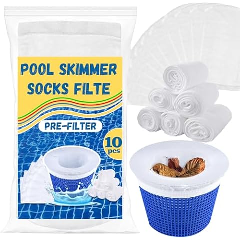 10 Pack Pool Skimmer Socks,Pool Filter Socks for Skimmer Basket for Above Ground and Inground Pool Ultra Fine Mesh Screen Pool Skimmer Scum Socks Saver,Pool Cleaning Filter Socks Cleans Debris Leaves Cover