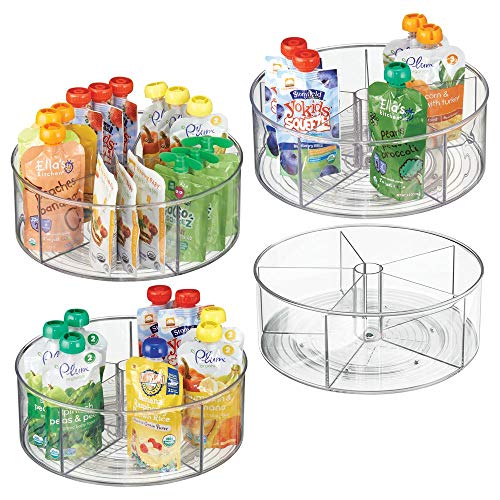 mDesign Divided Lazy Susan Turntable Storage Container for Kitchen Cabinet Pantry Refrigerator Countertop - BPA Free Food Safe - Spinning Organizer for KidsToddlers - 5 Sections 4 Pack - Clear