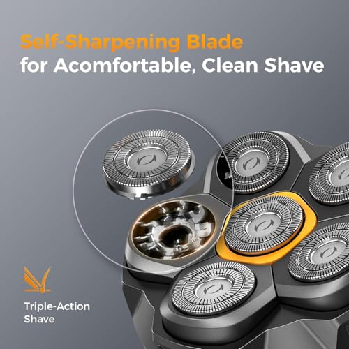 Image of Head Shavers for Bald Men, IPX7 Waterproof, 6D Magnetic Self-Sharpening Steel Blades, Smooth Shave in 3 Minutes, Wet & Dry, 180-Min Usage, Type-C Fast Charge, Easy Clean, LED Display, Gifts for Men