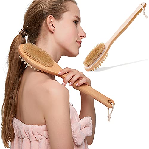 Shower Brush,Bath Exfoliating Massage Brush,Back Cleaning Scrubber,Wet and Dry Brushing Body Brush of Natural Material,Soft Bathe Brush for Glowing Skin Improve Blood Circulation