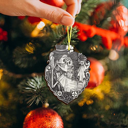 Wodoro Personalized Skull Couple Ornament - Halloween Decorations, Goth Ornament, Skull Decor, Day Of The Dead, Dia De Los Muertos, Skeleton Wedding, Skeleton Wedding, Couples Gifts #TOP5