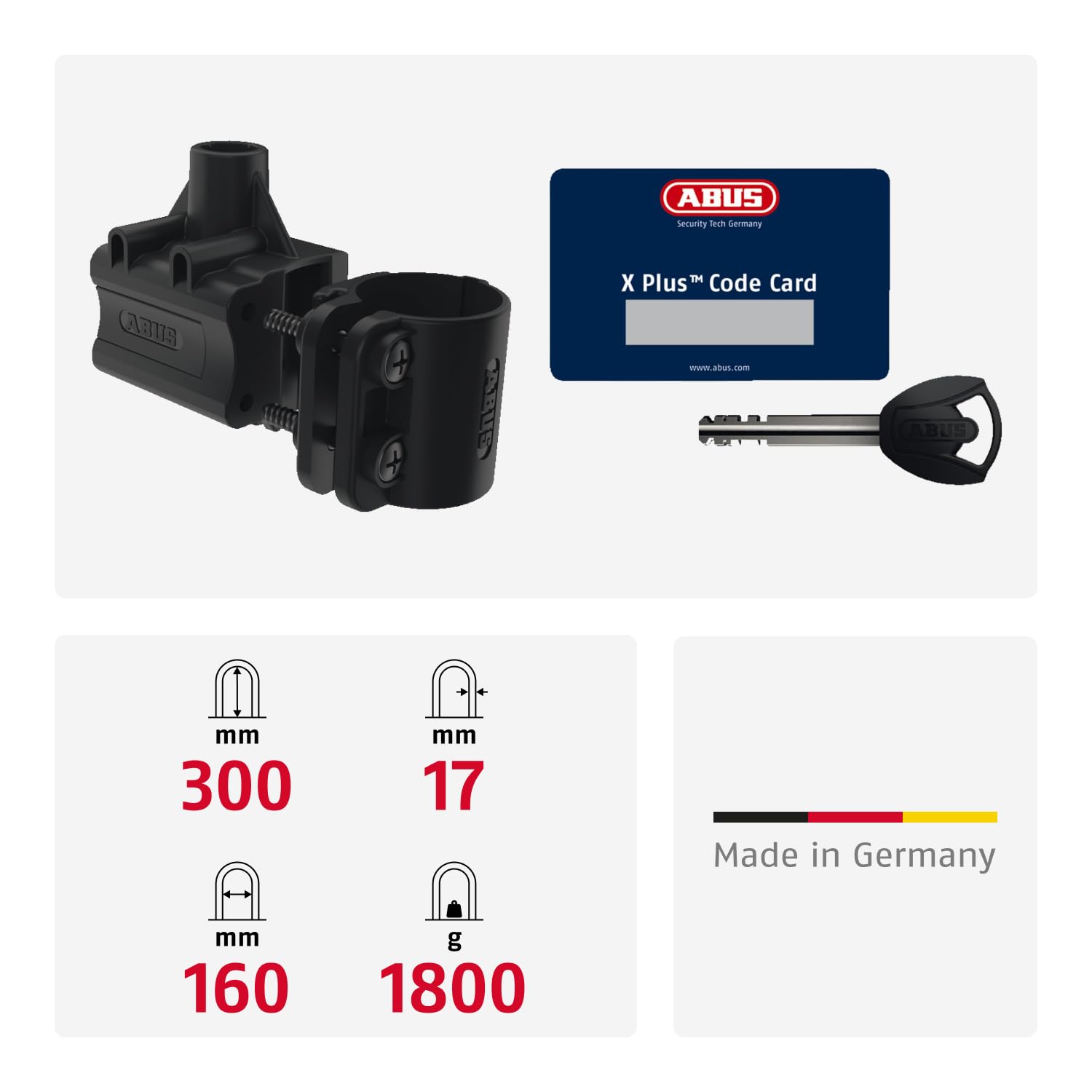 Abus Antivol en U Granit XPlus 540 + Support USH - antivol pour vélo avec Arceau de 13 mm d'épaisseur et Cylindre XPlus Niveau de sécurité 15-300 mm Hauteur d'arceau, Noir