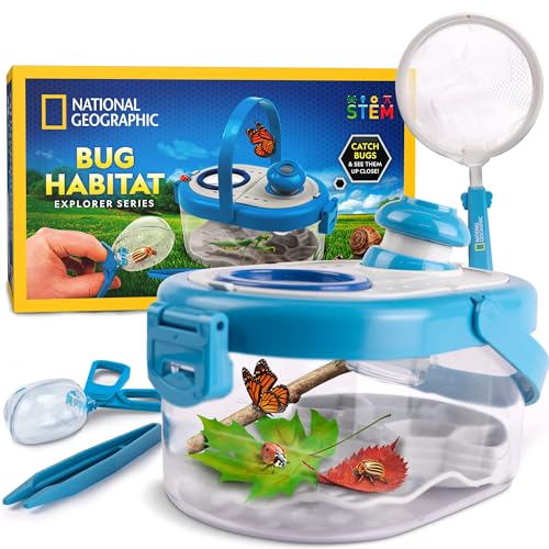 NATIONAL GEOGRAPHIC Bug Catcher Kit for Kids - Kids Bug Catching Kit with Net Insect Habitat with Magnified Viewers Tweezers & More
