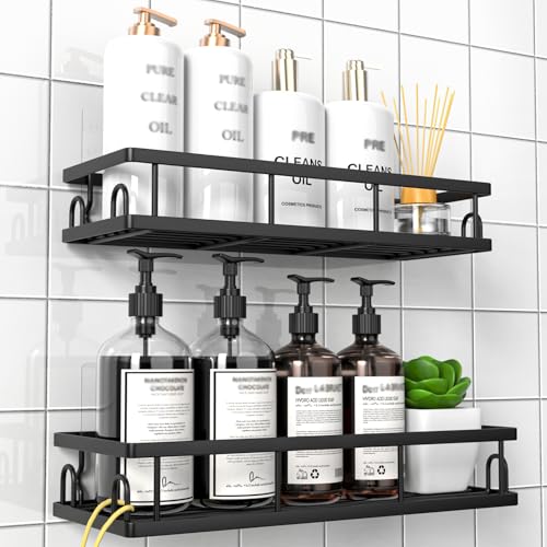 UUlioyer Estanteria Baño, Resistente al Agua y al Oxido, Estanteria Ducha sin Taladro, Organizador Baño para Champú y Gel de Baño, (Negro- 2 Piezas)