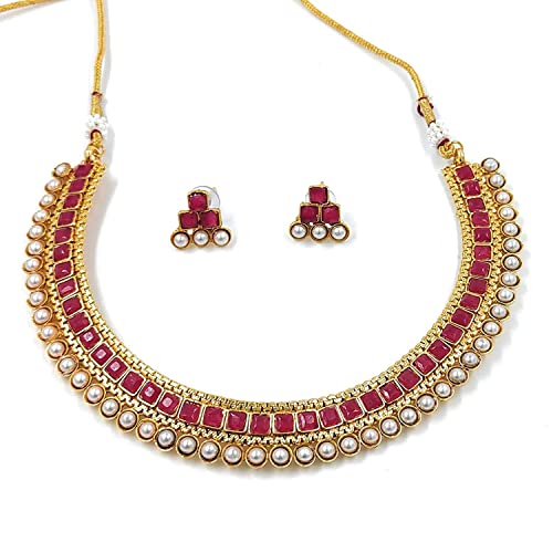 Image of I Jewels Gold Plated Traditional White Choker Necklace Jewellery Set For Women /Girls (MC119)