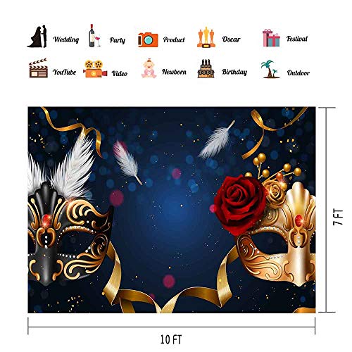 Phmojen Masquerade Backdrop 10X7Ft Black And Golden Mask Photography Background For Carnival Party Photo Shooting Studio Props Geph194 #TOP1