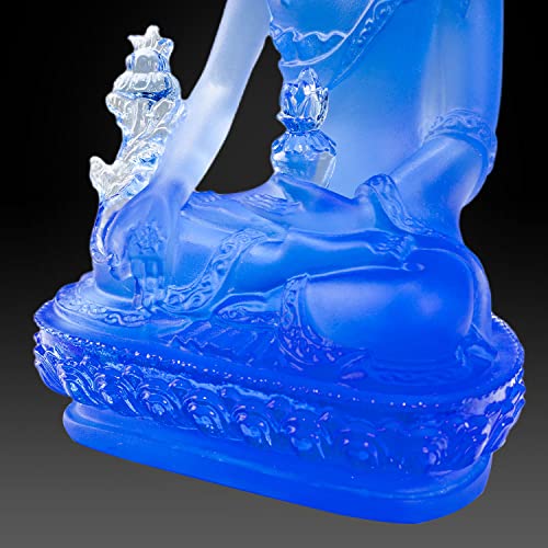 Houlu Small Crystal Medicine Buddha Statue For Indoor Home Decor, 4.33 In Liuli Crystal Healing Buddha Figurine For Health - Blue #TOP2