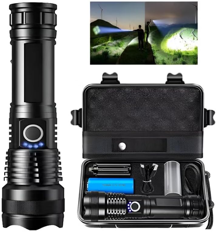 MSAGREEN Rechargeable LED Flashlights High Lumens, 150000 Lumens Super Bright Tactical Handheld Flash Light, Powerful Emergency Linternas, Zoomable, Waterproof, Long Lasting, for Hiking Camping Gift