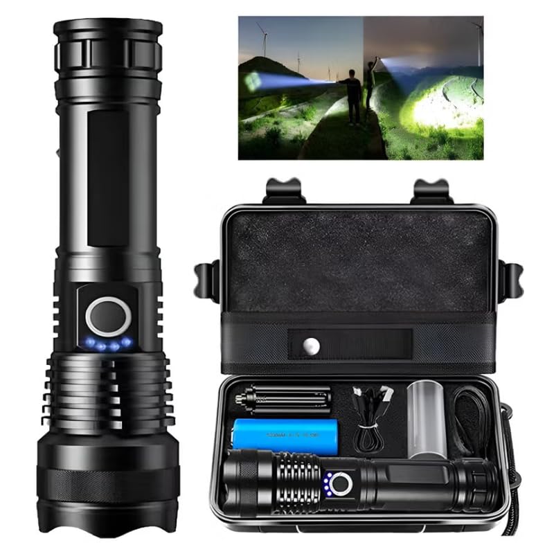 MSAGREEN Rechargeable LED Flashlights High Lumens, 150000 Lumens Super Bright Tactical Handheld Flash Light, Powerful Emergency Linternas, Zoomable, Waterproof, Long Lasting, for Hiking Camping Gift