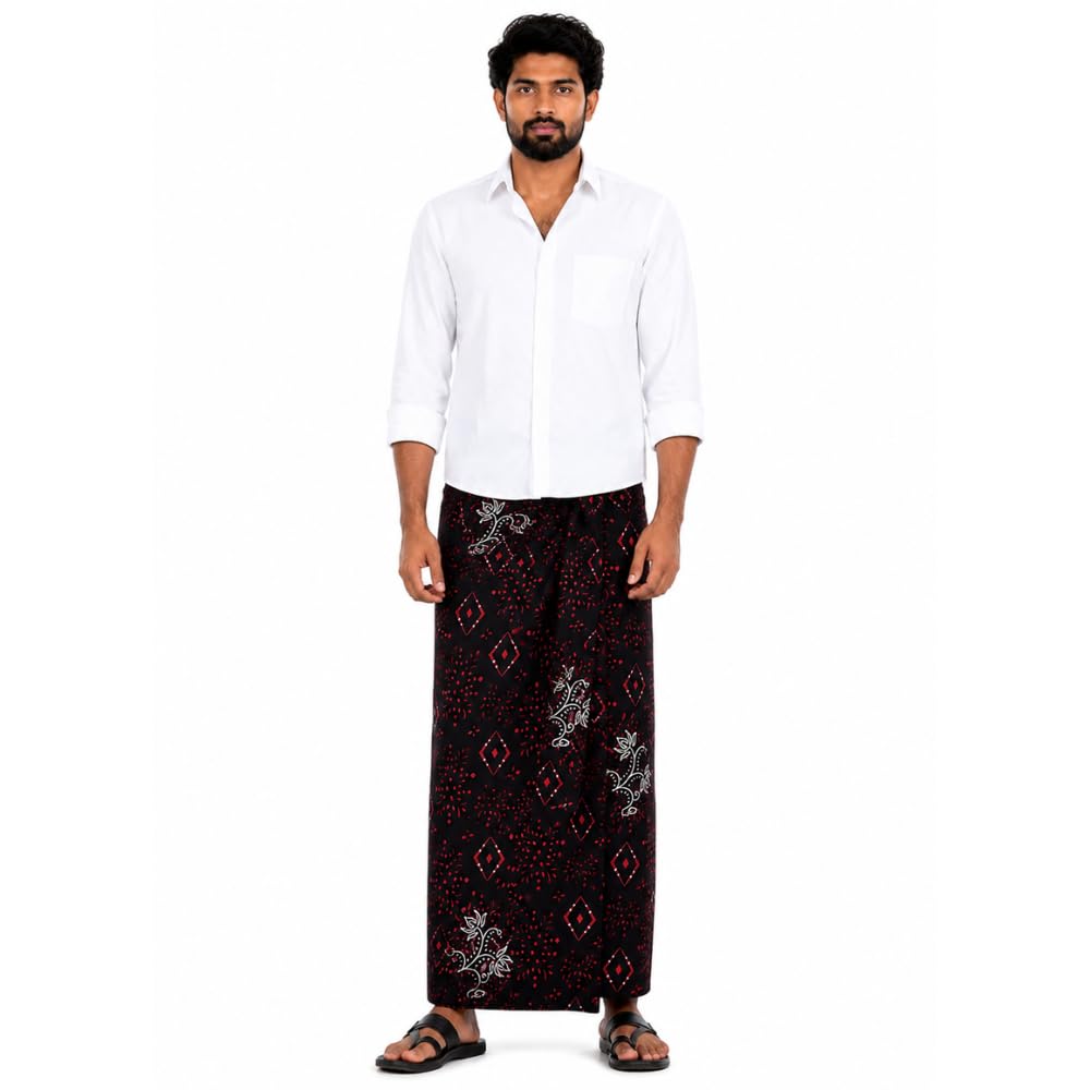 100% Pure Cotton Printed Lungi for Men | 2 Meter × 125 cm Open Unstitched Cotton Lungi | Traditional South Indian Cotton Mundu | Soft, Breathable-picture-38