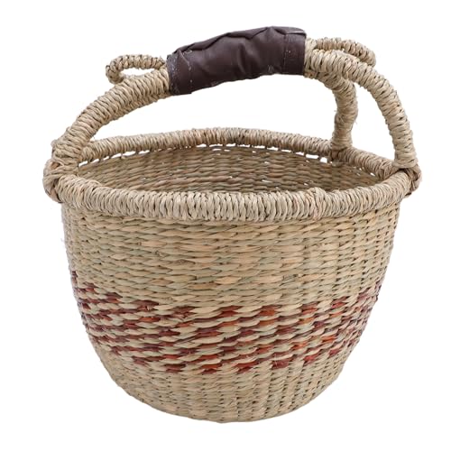 Cesta de picnic rústica de algas marinas, pequeña cesta de almacenamiento multiusos 6