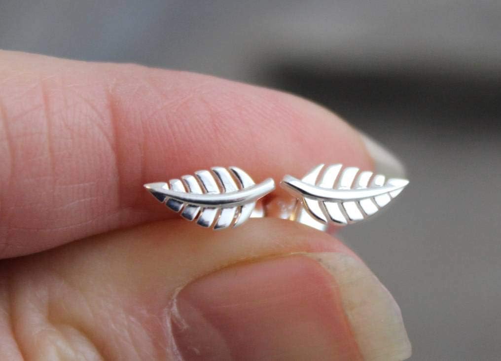 Leaf Stud Earrings 10mm – 925 Sterling Silver, Handmade Dainty Minimalist Fine Jewelry for Women - Image 3