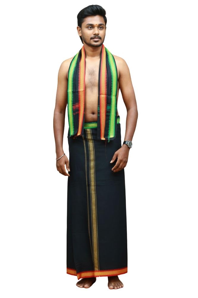 sya threads Men's Pure Cotton Dhoti with Shawl | Premium Traditional | Soft Handloom Fabric | Comfortable & Daily Use Outfit-picture-12