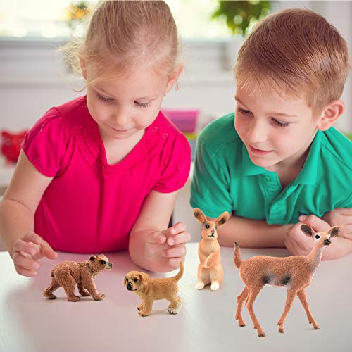 TUPARKA 9Pcs Forest Animals Set, Miniature Figures Woodland Animals Deer Figurine, Dog, Rabbit, Bear Figure Miniature Woodland Cake Toppers