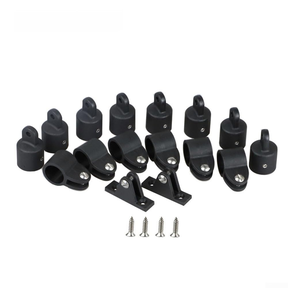 High-Strength Nylon Boat Fittings Set for Bimini Top| 16-Piece Marine Hardware Kit with Eye End Caps| Jaw Slides & Pipe Clamps for Kayak| Canoe and Inflatable Boats