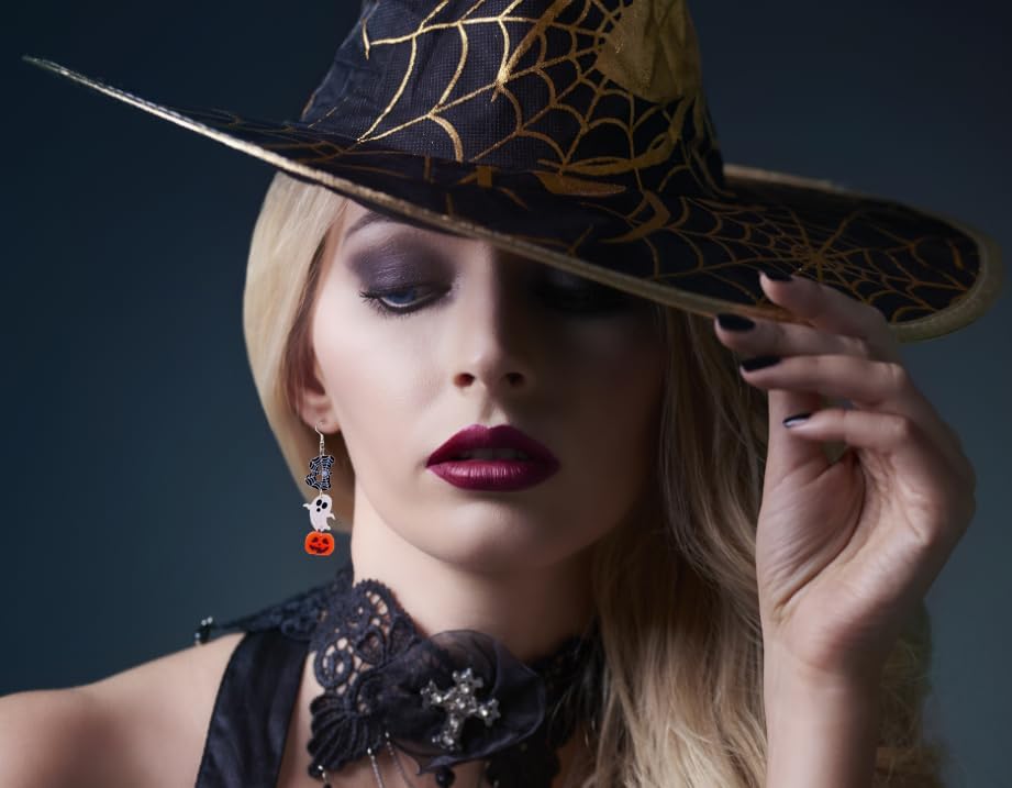 Halloween Acrylic Earrings Witch Bat Ghost Pumpkin Earrings Scary Funny Halloween Earrings Cosplay Party Supplies Favors Gifts for Women - Image 2