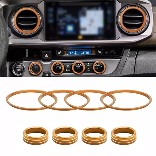 Image of AC knob Cover Trims and AC Vent Inner Rings for Toyota Tacoma Accessories 2016-2023 Interior Air Conditioner Vent Ring Cover Trims Air Conditioner Knob Rings 8pcs-Set (Orange)