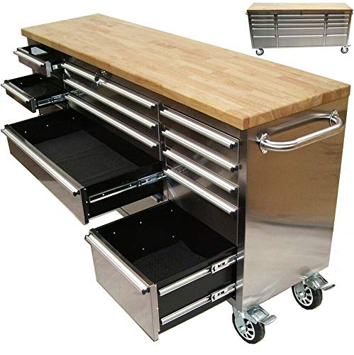 AWZ Edelstahl Werkstattwagen Werkbank 66060 Werkzeugwagen XXL 15 Schubladen Rollwage