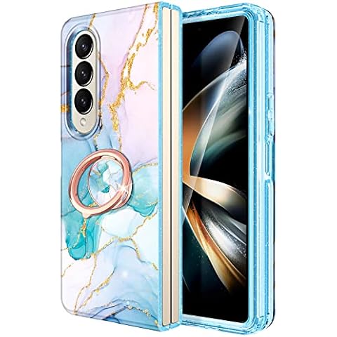 Petocase for Samsung Galaxy Z Fold 4 Case with Ring Holder, Marble TPU Bumper Slim Flexible Shockproof Protective Phone Case Compatible with Samsung Fold 4-Blue Purple Cover