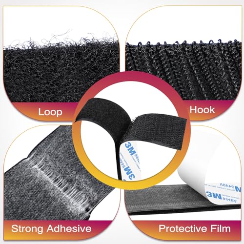 Image of Hook and Loop Strips with Adhesive 1x5IN 20Pairs /40Strips, Black Strong Sticky Back Fastener, Heavy Duty Double-Sided Adhesive Hanging Strips for Home Office School