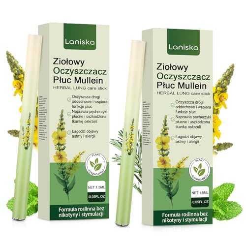 2 pezzi Purificatore Polmonare alle Erbe di Verbascum, Purificatore Polmonare Verbascum, Penna Diffusore Aggiornata alle Erbe, Aromaterapia Verbascum Pulizia Polmonare Inalatore, per Uomini Donne