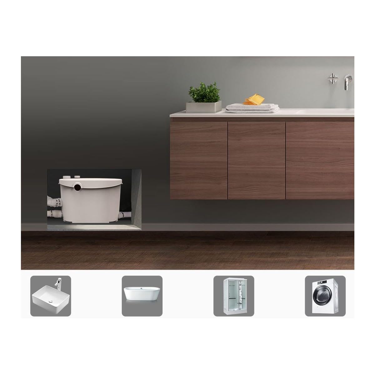 Pompe de Relevage eaux usées pour cuisine, pompe de relevage sanitaire pour salle de bain avec lave linge BSF-H550-N3, marque Française BSF