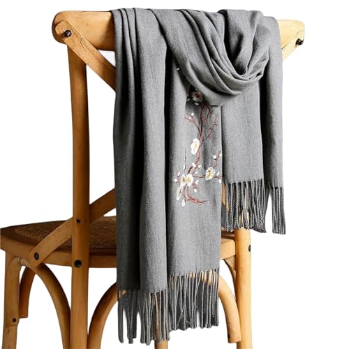 Écharpe femme cachemire brodée luxe grand format 200x70cm étole d'hiver élégante