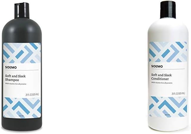 Amazon Brand - Solimo Soft & Sleek Shampoo, 28 Fluid Ounce & Solimo Soft & Sleek Conditioner for Dry or Damaged Hair, 28 Fluid Ounce