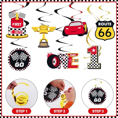 Image of Black Red Yellow 1st Birthday Hanging Swirl Decorations-Race Car Ceiling Streamers,Race Car Theme Party Supplies,Party Favors(38 Pcs)