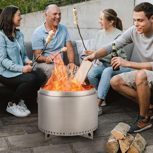 20.5" Smokeless Fire Pit with Air Switch, Wood Burning Portable Stainless Steel Outdoor Firepit with Removable Stand & Stove Hook, Ash Pan, for Camping Backyard Patio Picnic, H: 16 in, 22 lbs