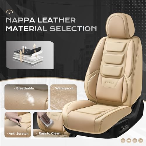 Image of Coverado Car Seat Covers Full Set, Seat Covers for Cars, Front Seat Covers and Back Seat Cover Waterproof Leather Automotive Seat Cover, Universal Car Interior Protectors Cushion for Most Cars