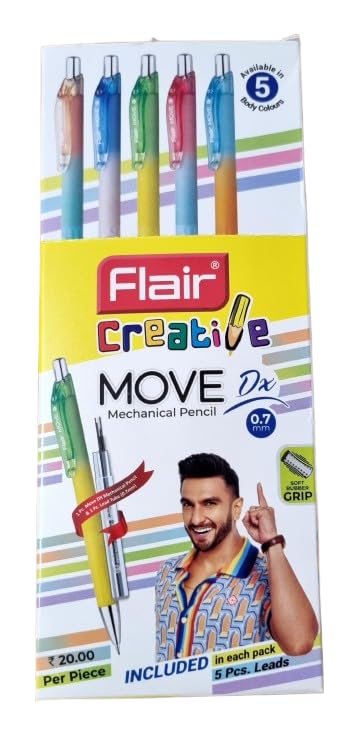FLAIR MOVE Dx 0.7 mm 2B Mechanical Extra Dark Pencil| Premium Matt Finish Multicolor Pastel Shades Body, Comfortable Grip & Long Writing| Strong Lead| FREE 5 Leads In Each Pack| Pack of 10 Pencils-image-46
