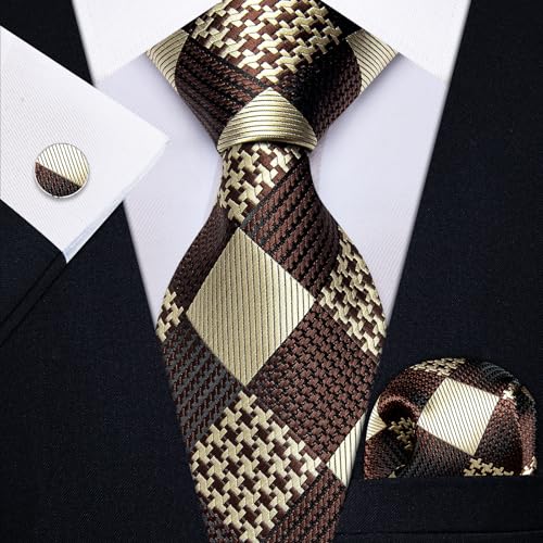 Image of YourTies Striped Plaid Ties for Men Silk Formal Necktie Set | 3.15 inch(8cm) Woven Jacquard Mens Ties with Necktie Pocket Square Cufflink Tie Clip Lapel Pin for Wedding Business Party