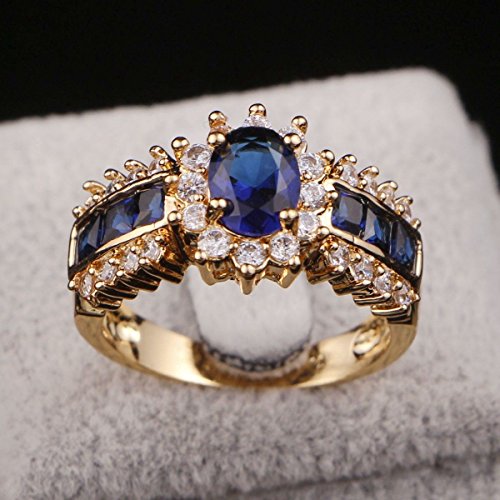 Phetmanee Shop Luxury Jewelry Women's Blue Sapphire Cz 18K Gold Filled Wedding Ring Size 6-12 (12)