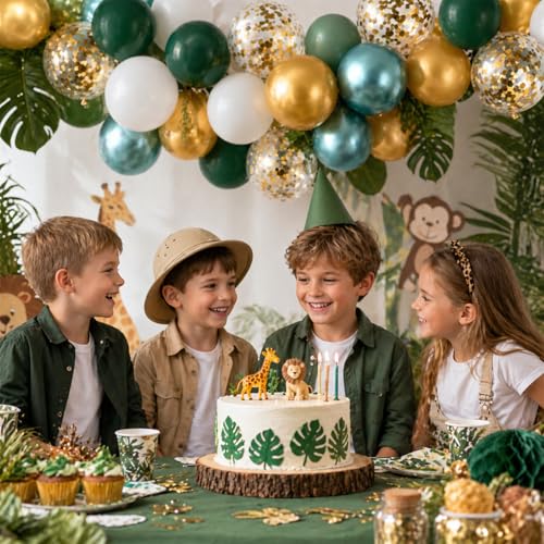 Image of Metallic Green Gold Balloons, 60 Packs 12 Inch Dark Green White Gold Latex Balloons with Ribbons for Wedding, Anniversary, Birthday, Baby Shower, Jungle Sarfari Party