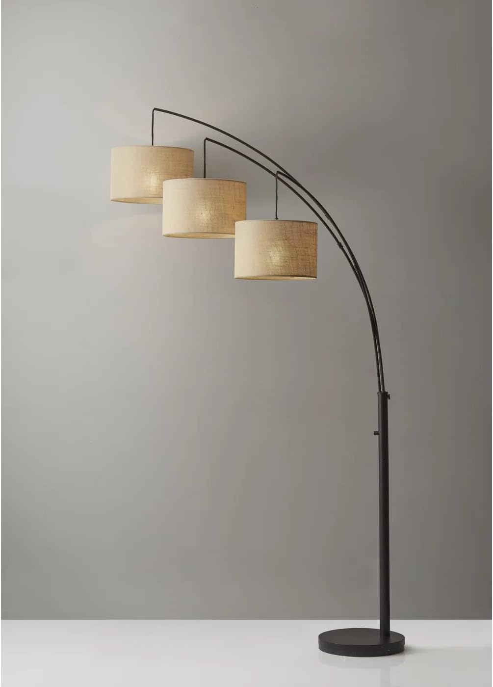 Modern 3 Light Arc Floor Lamp, 74 Inch Tall Metal Standing Lamp with Adjustable Fabric Drum Shades, 44 Inch Wide Floor Light, Heavy Round Base, E27 Bulb Compatible for Living Room (Black)-image-44