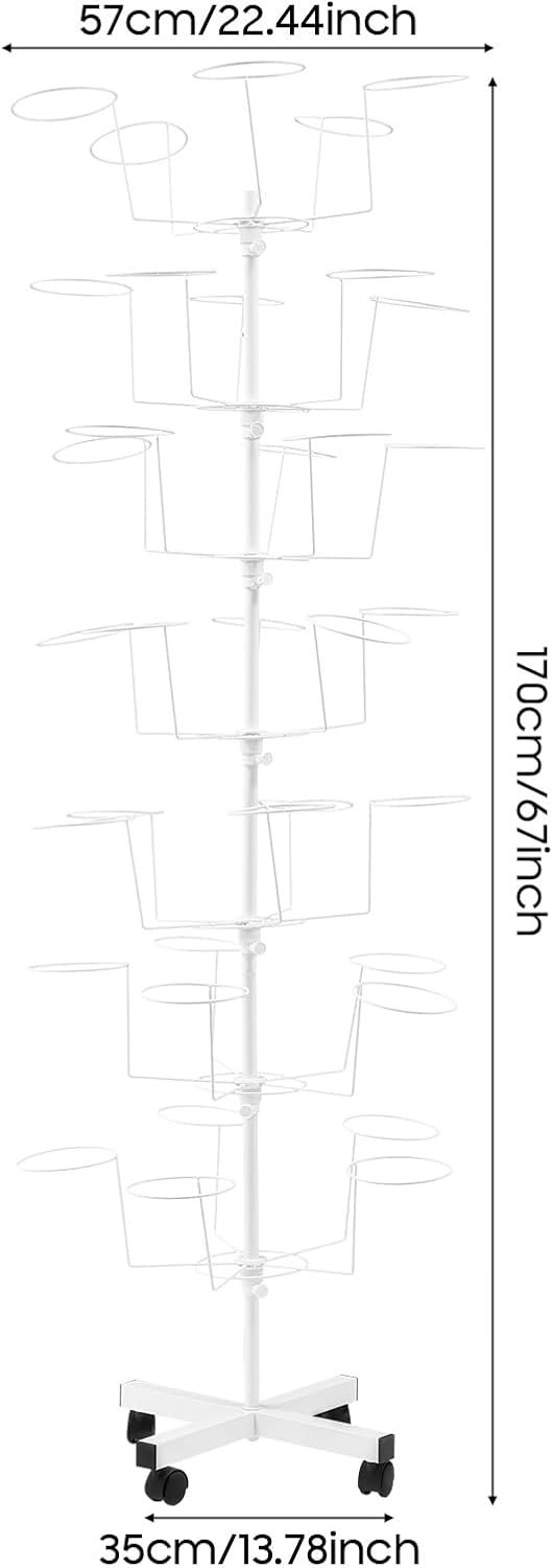 7-Tier Hats Display Rack, 65''H Floor Stand Hat Racks, Adjustable Cap Wig Rack Freestanding Rotating Hat Organizer Stands for 35 Caps, Wigs & Hats